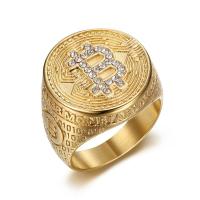 Нержавеющая сталь Rhinestone палец кольцо, Нержавеющая сталь 304, вакуумное ионное покрытие, ювелирные изделия моды & разный размер для выбора & Мужский & со стразами, Золотой, продается PC
