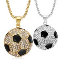 Stainless Steel Jewelry Necklace, 304 Stainless Steel, Football, Vacuum Ion Plating, Unisex  & enamel & with rhinestone 