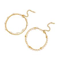 Bracelets en acier inoxydable, Acier inoxydable 304, avec perle de plastique, avec 5cm chaînes de rallonge, Placage de couleur d'or, Double couche & bijoux de mode & pour femme Environ 17 cm, Vendu par PC