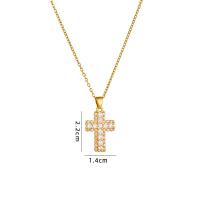 Cubic Zircon Micro Pave Brass Necklace, with 304 Stainless Steel, with 5CM extender chain, Cross, plated, micro pave cubic zirconia & for woman Approx 40 cm 