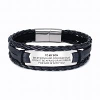 PU Leather Cord Bracelets, Titanium Steel, with PU Leather, fashion jewelry & for man Approx 21 cm 