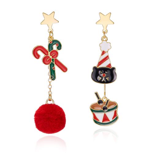 Christmas Earrings, Zinc Alloy, plated, Christmas jewelry & for woman & enamel & with rhinestone 