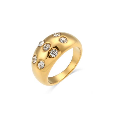 Cubic Zirconia Stainless Steel Finger Ring, 304 Stainless Steel, 18K gold plated, fashion jewelry & micro pave cubic zirconia & for woman, golden 