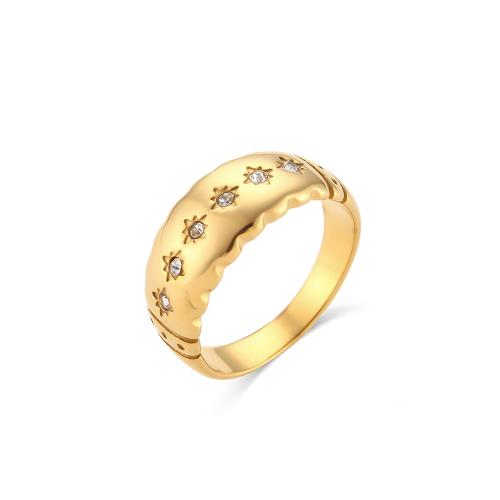 Cubic Zirconia anillo de dedo de acero inoxidable, acero inoxidable 304, 18K chapado en oro, Joyería & diverso tamaño para la opción & micro arcilla de zirconia cúbica & para mujer, dorado, Vendido por UD