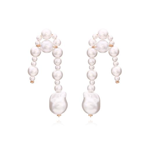 Pendiente de aleación de cinc con perlas plásticas, Joyería & para mujer, Blanco, 24x66mm, Vendido por Par