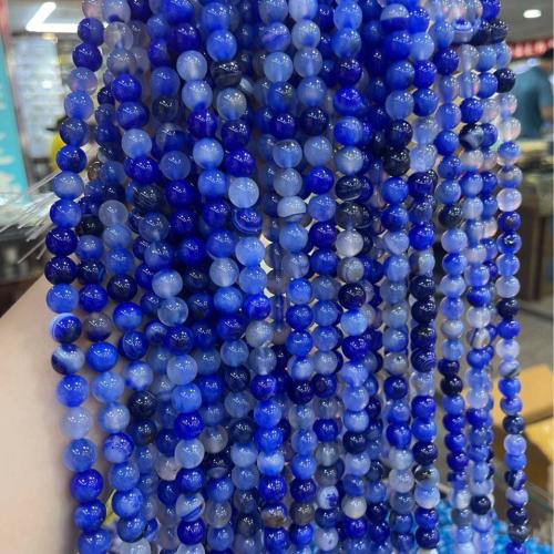Natürliche Streifen Achat Perlen, rund, DIY & verschiedene Größen vorhanden, blau, Länge:ca. 38 cm, verkauft von Strang