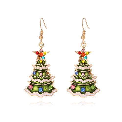 Christmas Earrings, Zinc Alloy, Christmas Tree, gold color plated, fashion jewelry & for woman & enamel & with rhinestone, mixed colors 