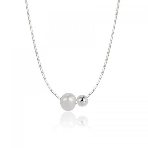 Sterling Silver Jewelry Necklace, 925 Sterling Silver, with Shell Pearl, with 1.97inch extender chain, fashion jewelry & for woman Approx 15.74 Inch 