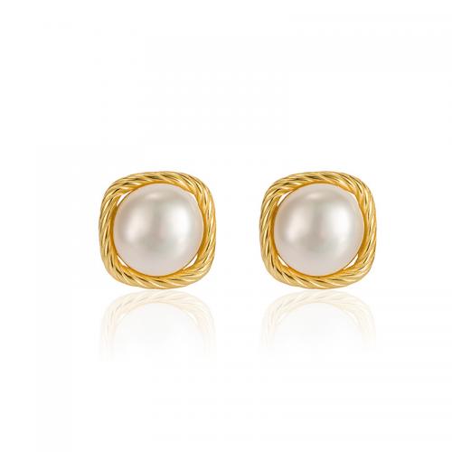 Sterling Silver Natural Pearl Stud Earring, 925 Sterling Silver, with Freshwater Pearl, plated, fashion jewelry & for woman 12mm 