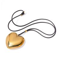 Stainless Steel Jewelry Necklace, 304 Stainless Steel, with Wax Cord, Heart, Vacuum Ion Plating, fashion jewelry & for woman, golden Approx 26.77 Inch 