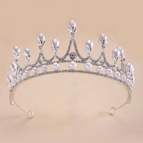 Bridal Tiaras, Zinc Alloy, with Plastic Pearl, silver color plated, fashion jewelry & for woman & with rhinestone, silver color 