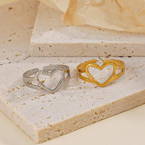 Stainless Steel Finger Ring, 304 Stainless Steel, Heart, Vacuum Ion Plating, fashion jewelry & for woman & hollow inner diameter 17mm 