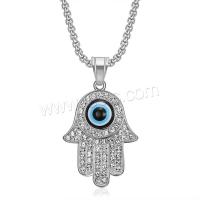 Evil Eye Jewelry Necklace, 304 Stainless Steel, Hamsa, Vacuum Ion Plating, fashion jewelry & Unisex & with rhinestone 