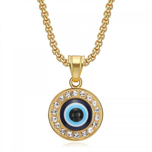 Evil Eye Jewelry Necklace, 304 Stainless Steel, with Resin, Vacuum Ion Plating, fashion jewelry & Unisex & with rhinestone 