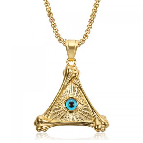 Evil Eye Jewelry Necklace, 304 Stainless Steel, Triangle, Vacuum Ion Plating, fashion jewelry & Unisex & evil eye pattern 