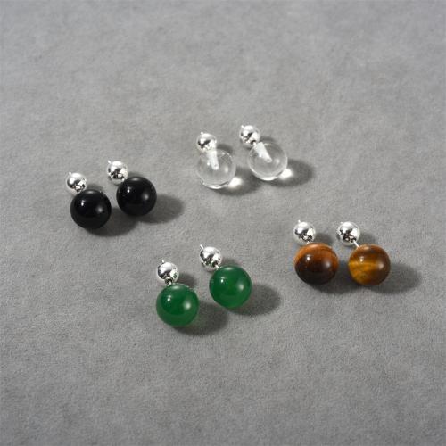 Boucles d'oreilles en pierres semi-précieuses, pierre gemme, avec laiton, Rond, bijoux de mode & différents matériaux pour le choix, plus de couleurs à choisir, 10.3mm, Vendu par paire[