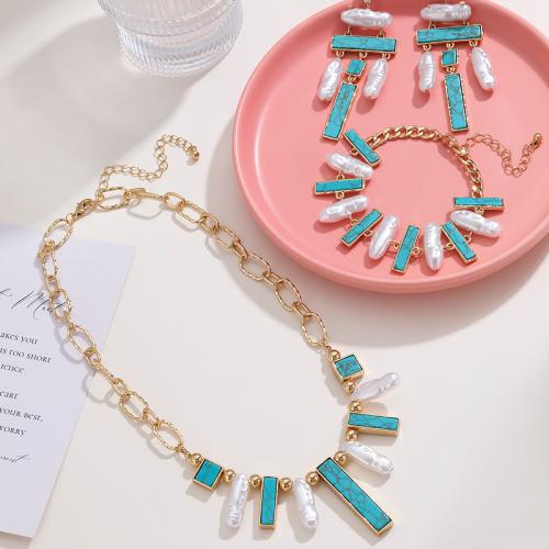 Turquoise Zinc Alloy Jewelry Sets, bracelet & earring & necklace, with turquoise & Acrylic, plated, fashion jewelry 