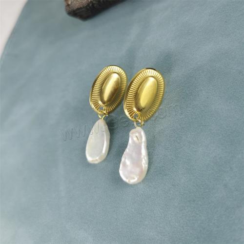 Boucle d'oreille de perle de goutte d'eau douce, Acier inoxydable 304, avec perle d'eau douce cultivée, bijoux de mode & pour femme, plus de couleurs à choisir Vendu par paire