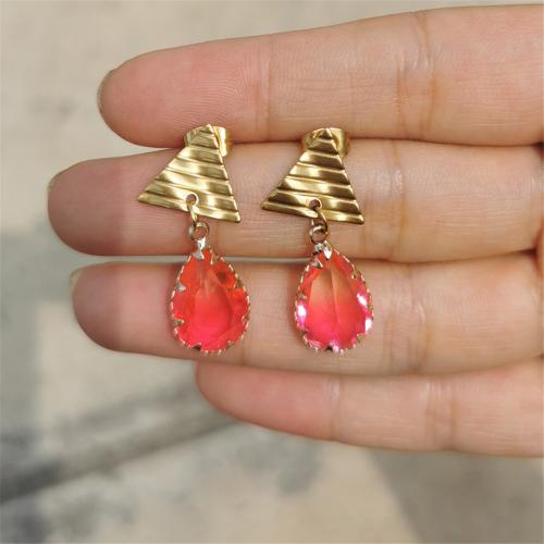 Crystal Drop Earring, 304 Stainless Steel, with Crystal & Brass, Teardrop, fashion jewelry & for woman 