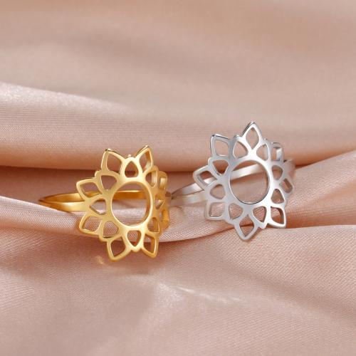 Stainless Steel Finger Ring, 304 Stainless Steel, Flower, plated, fashion jewelry & Unisex & hollow .5mm 