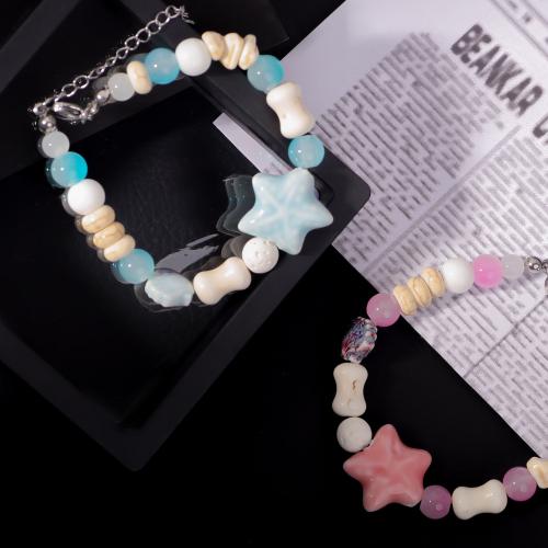 Porcelain Bracelets, with Glass Beads & Titanium Steel, with 5cm extender chain, plated, fashion jewelry & for woman Approx 17 cm 