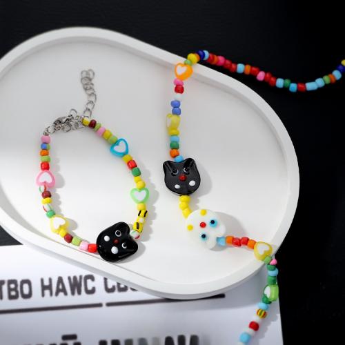 Glas Kern Perlen Schmucksets, Zinklegierung, Armband & Halskette, mit Seedbead & Harz, plattiert, Modeschmuck & für Frau, verkauft von PC