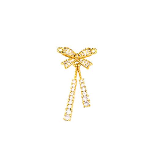 Cubic Zirconia Micro Pave Brass Connector, Bowknot, real gold plated, DIY & micro pave cubic zirconia, golden 