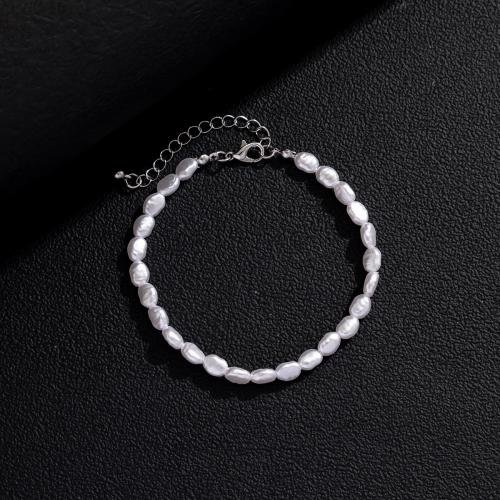 Plastic Pearl Bracelets, with Zinc Alloy, with 5cm extender chain, Baroque, fashion jewelry & for woman, white cm 
