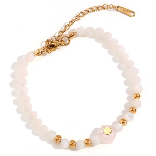 Gemstone Bracelets, 316L Stainless Steel, with Natural Stone, with 5cm extender chain, 18K gold plated, fashion jewelry & for woman Approx 17 cm 