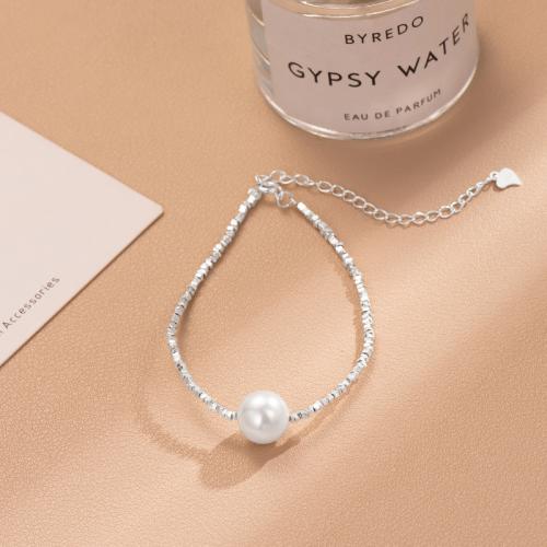 Sterling Silver Bracelets, 925 Sterling Silver, with Shell Pearl, fashion jewelry & for woman Approx 16-22 cm 