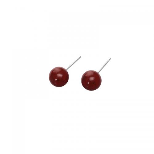 Sterling Silver Stud Earring, 925 Sterling Silver, with Cinnabar, fashion jewelry & for woman 