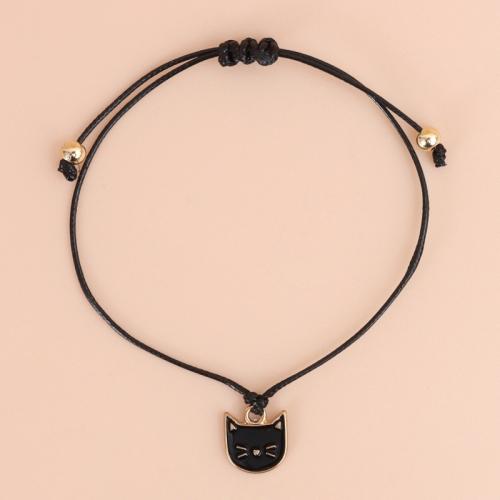 Fashion Create Wax Cord Bracelets, Zinc Alloy, with Wax Cord, with 1.97inch extender chain, Length Adjustable & fashion jewelry & enamel, black Approx 6.69 Inch 