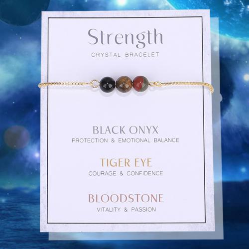 Gemstone Bracelets, 304 Stainless Steel, with Gemstone, handmade, Adjustable & fashion jewelry & for woman, gold Approx 8.66 Inch 