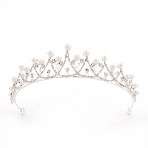 Bridal Tiaras, Zinc Alloy, with Plastic Pearl, silver color plated, fashion jewelry & for woman & with rhinestone, silver color 