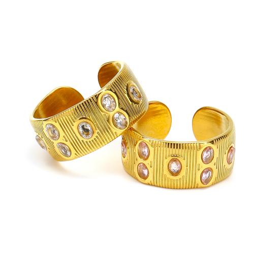 Титан Сталь палец кольцо, титан, ювелирные изделия моды & Женский & со стразами, Золотой, ring width 9mm, продается PC