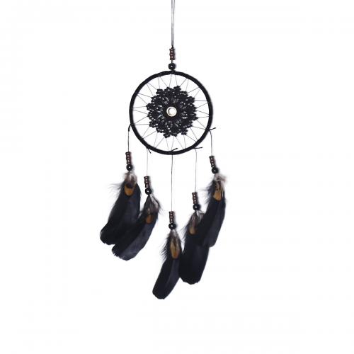 Fashion Dream Catcher, Feather, with Rattan & Nylon & Iron, for home and office, black, 300mm 
