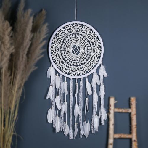 Fashion Dream Catcher, Feather, with Rattan & Nylon & Iron, for home and office, white, 960mm 
