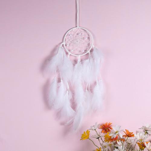 Fashion Dream Catcher, Feather, with Rattan & Nylon & Iron, for home and office, white, 480mm 