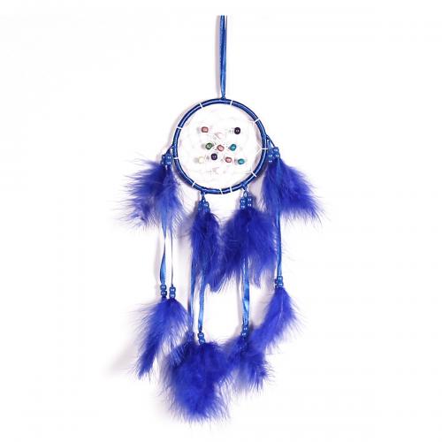 Fashion Dream Catcher, Feather, with Rattan & Nylon & Iron, for home and office, blue, 390mm 