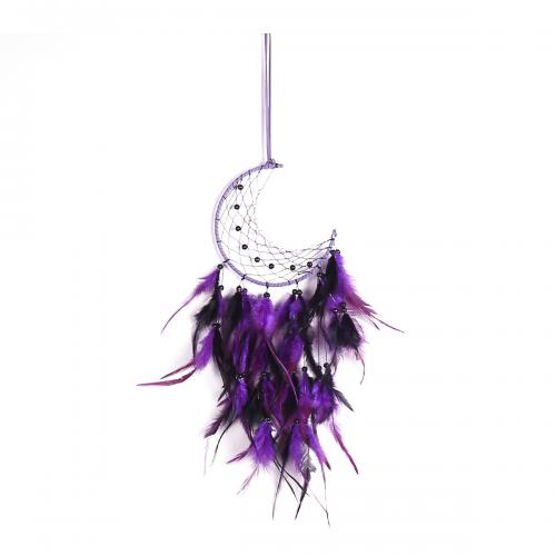 Fashion Dream Catcher, Feather, with Rattan & Nylon & Iron, Moon, for home and office, purple, 480mm 