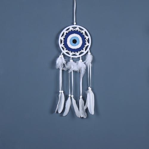 Fashion Dream Catcher, Feather, with Rattan & Nylon & Iron, handmade, for home and office & evil eye pattern, mixed colors, 460mm 