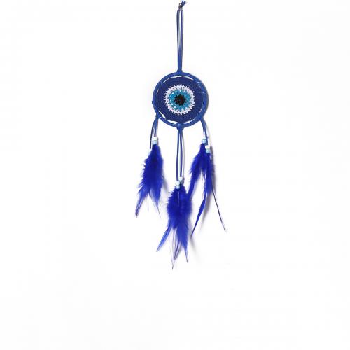 Fashion Dream Catcher, Feather, with Rattan & Nylon & Iron, handmade, for home and office & evil eye pattern, blue, 310mm 
