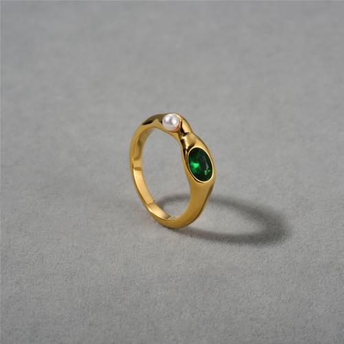 Латунный перстень драгоценных камней , Латунь, с Полудрагоценный камень & Пластиковая жемчужина, Другое покрытие, ювелирные изделия моды, Золотой, размер:6-8, продается PC