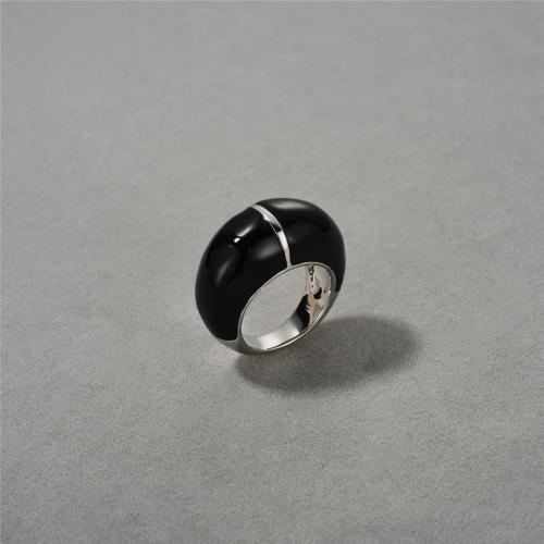 Brass Finger Ring, Round, plated, fashion jewelry & enamel, black, US Ring 