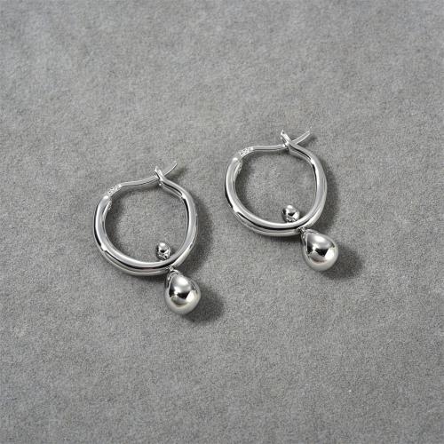Messing Tropfen Ohrring, plattiert, Modeschmuck, Silberfarbe, 26x17.2mm, verkauft von Paar