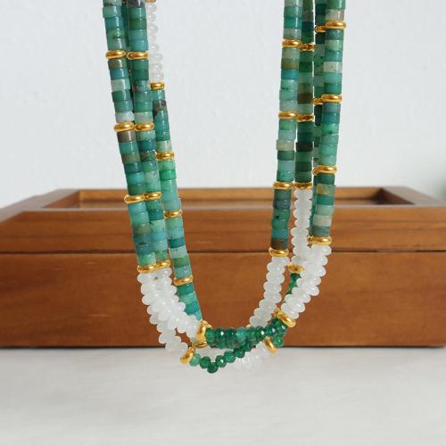 Gemstone Necklaces, Titanium Steel, with Natural Stone & Jadeite, with 5cm extender chain, fashion jewelry & for woman, green Approx 42 cm 
