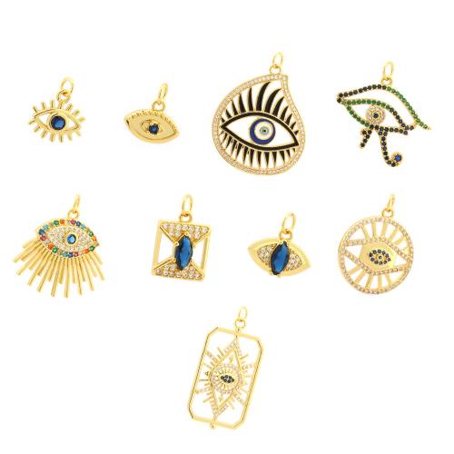 Fashion Evil Eye Pendant, Brass, plated, DIY & micro pave cubic zirconia & enamel, golden 