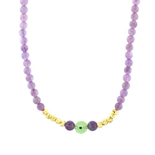 Gemstone Necklaces, Brass, with Glass Beads & Gemstone, with 5CM extender chain, handmade & for woman Approx 40 cm 