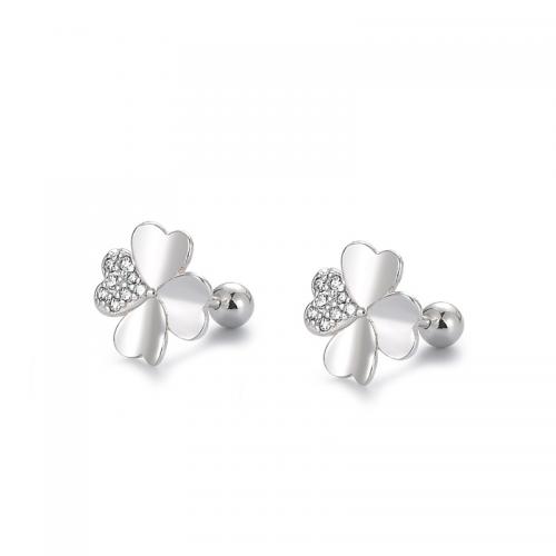 Sterling Silver Stud Earring, 925 Sterling Silver, Flower, for woman & with rhinestone, 10mm 