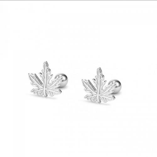Sterling Silver Stud Earring, 925 Sterling Silver, Maple Leaf, fashion jewelry & for woman, silver color, 10mm 